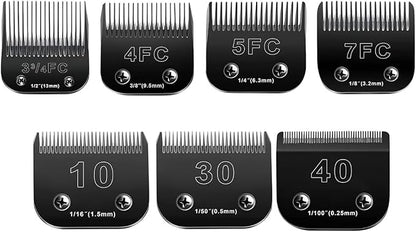 10 Blades Dog Grooming Blades Compatible with Andis/Oster A5/Wahl KM-10 Series Dog Clippers,Detachable Clipper Replacement Blade,Black (7PCS #10+30+40+3FC+4FC+5FC+7FC)