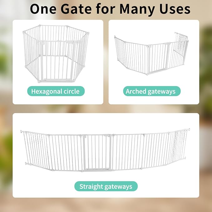 Extra Wide Baby Gate, 30" Tall 142" Wide Configurable Baby Gate Fireplace Safety Fence, Metal Pet Safety Playpen for Toddler/Pet/Dog Christmas Tree Fence (Whtie, (6-Panel))