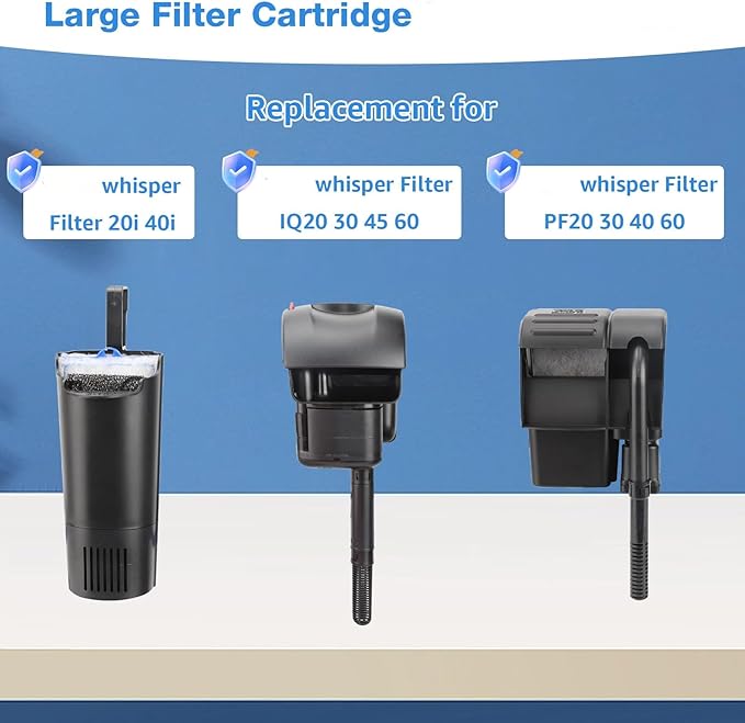 16 Count Assembled Large Filter Cartridges Compatible with Tetra Whisper Bio-Bag Filters 20i 40i IQ20/30/45/60 PF20/30/40/60, Large Replacement Filter Cartridges for Whisper Filters & Aquariums