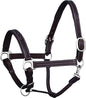 Exion Leather Horse Halter with Fancy Stitching | Black & Brown Padded Halter with Silver Brass Hardware | Quick-Release Snap | Adjustable Leather Halter – Cob, Full, Over, Pony Sizes