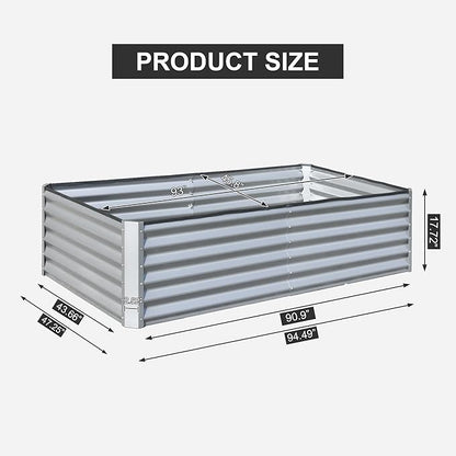 Domi Raised Garden Beds Outdoor, 8x4x1.5Ft Thickening Tall Metal Rectangular Deep Root Box Planter for Vegetables, Flowers, Herbs, and Succulents 1.5" Deep w/ 342 Gallon Capacity - Silvery