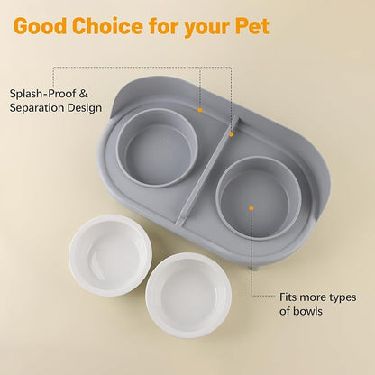 Elevated Cat Bowls, Tilted Rised Cat Food and Water Bowl with 2 Pcs Ceramic Pet Bowls, Rised Stand, Pet Dish Anti Vomiting Feeding Station for All Sized Cats & Small Dogs (Grey)