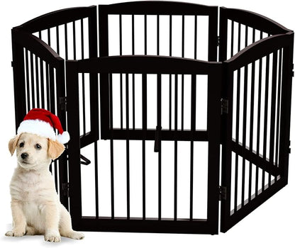 Freestanding Pet Gate for Dogs, Foldable Wooden Dog Gate for House, Extra Wide Indoor Pet Barrier for Stair, Doorway, Hall, Support Feet Included, 120 Inch Wide, 6 Panels 24", Brown