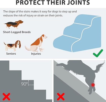 Dog Stairs for High Beds with Tunnel, 4-Step Dog Steps for Small Dogs and Cats, Foldable Pet Stairs for High Bed Climbing, Non-Slip Balanced Pet Step Indoor, Beige