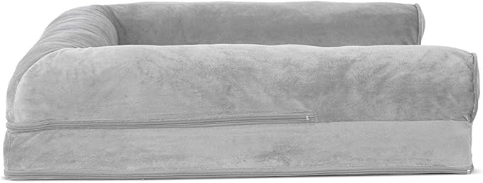 Furhaven Orthopedic Dog Bed for Large/Medium Dogs w/ Removable Bolsters & Washable Cover, For Dogs Up to 55 lbs - Faux Fur & Velvet Sofa - Smoke Gray, Large