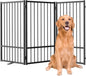 Full Metal Freestanding Dog Gate with Door, 36''Height Foldable Pet Dog Fence for Indoor & Outdoor, 3 Panels Extra Wide Free Standing TallDog Gates for Doorways,House,Stairs,Porch,Deck,Yard