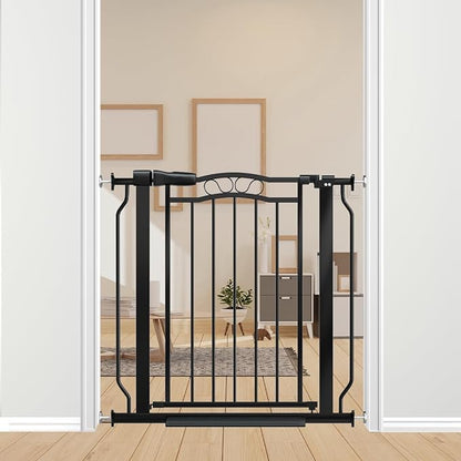30" Tall Narrow Baby Gate for Doorways No Drill 29.5-33.8" Wide, Auto Close Press Mounted Baby Gate Indoor for Kids, Walk Through Pet Gates for Stairs, Black