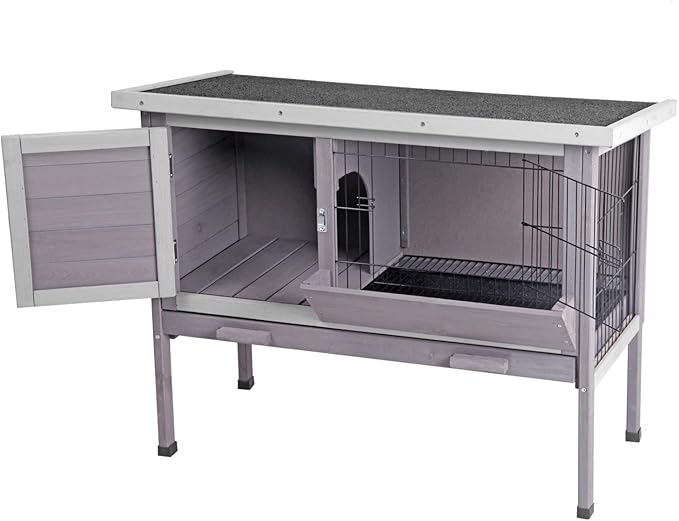 Aivituvin Outdoor Rabbit Hutch, Wooden Bunny Cages Indoor with Deeper Leakproof Tray - Upgrade with Metal Wire Pan