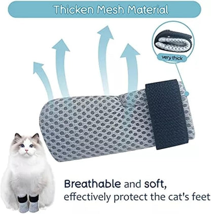 8 Pack Cat Mittens to Prevent Scratching, Adjustable Breathable Mesh Cat Booties & Claw Covers - Anti Scratch Gloves for Bathing, Nail Trimming - 4 Black & 4 Grey, Paw Inner Diameter up to 1.57 Inches