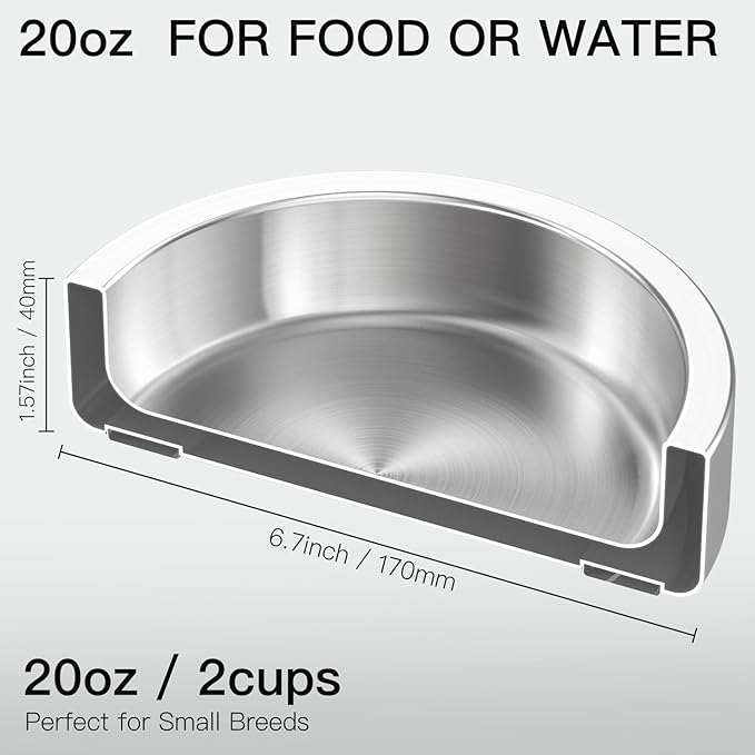 20oz Stainless Steel Cat Food & Water Bowl - Double Walled 304 Stainless Steel Non-Slip Cat Dish | BPA-Free & Dishwasher Safe for Indoor Cats