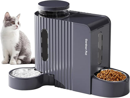 Gardner Pet Automatic Gravity Cat Food Feeder and Water Dispenser Stainless Steel Two-in-One Set Large Capacity Dispenser for Medium, Large Dogs, Puppies, Kittens, Rabbits-(1.6 Gallons x 2)