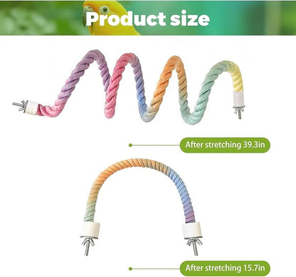 2pcs Gradient Colorful Bird Rope Perch Stand,Bird Cage Climbing Rope Toys Accessories,Bendable Climbing,Parakeet Lovebirds Cockatiels Budgies Play (15.7'',39.3'')