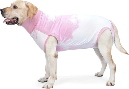 Dog Onesie Suit for Medium Large Dogs Recovery Suit Tie Dye Pajamasfor Abdominal Wounds,Shedding, Prevent Licking L Pink2