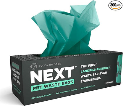 Doggy Do Good Next Pet Waste Bags, Landfill Friendly Recycled Plastic Unscented Dog Poop Bags for Dogs, Thick & Leakproof, Strong, Earth Friendly Poop Bags, 300 Count