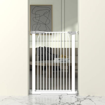 41" Extra Tall Cat Gate for Doorway, 29.6-32.5''W Metal Pet Baby Safe Gate, Extra Wide Pressure Mounted Baby Gate, No Drilling Cat Fence Indoor, Tall Dog Gate, White