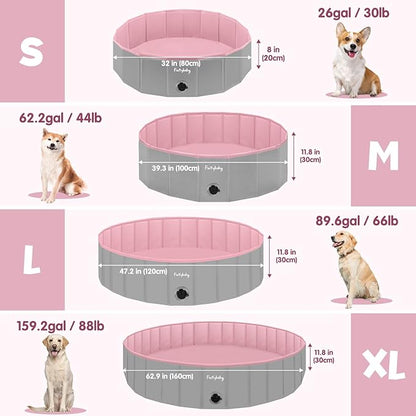 Furrybaby Dog Pool, Kiddie Pool Hard Plastic, Collapsible Pet Bath Foldable Swimming Pet Pool Portable Pink 32''