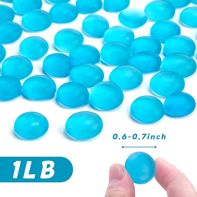 FUTUREPLUS 1LB Frosted Flat Marbles, Blue Glass Pebbles Beads Vase Fillers Decorative Fish Tank Aquarium Rocks for Centerpieces Table Decor