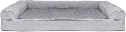Furhaven Cooling Gel Dog Bed for Large Dogs w/ Removable Bolsters & Washable Cover, For Dogs Up to 95 lbs - Plush & Suede Sofa - Gray, Jumbo/XL