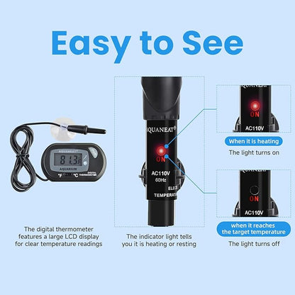 AQUANEAT Aquarium Heater, 300W Fish Tank Heater, Adjustable Submersible Water Thermostat with Digital Thermometer