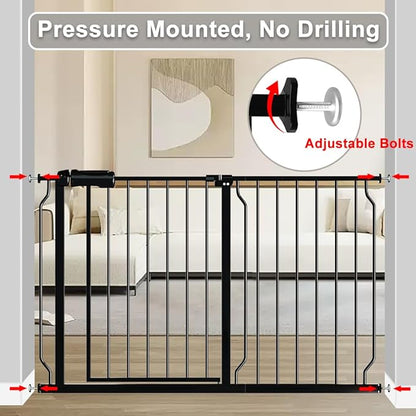 Fairy Baby Walk Through Black Baby Gate 29-34 Inch Wide, Pressure Mounted Safety Gate with Door No Drill, Tension Metal Gate for Dog and Toddler