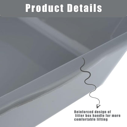 2 Pack of Extra Large Cat Litter Box (ABS Material), Low Entry Senior Litter Pen for Geriatric Kitty Big Cats, Jumbo Pet Safe Litter Boxes Tray for Indoor Pets Potty (Gray, 24" L x 20" W)