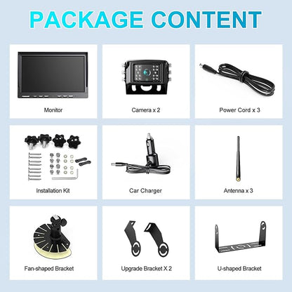 Fookoo 1080P 10" Wireless Backup Camera System, 10" Dual/Quad Split Monitor with Recording, IP69 Waterproof Rear/Front View Cameras, Parking Lines for RV/Truck/Trailer/Van(DW102)