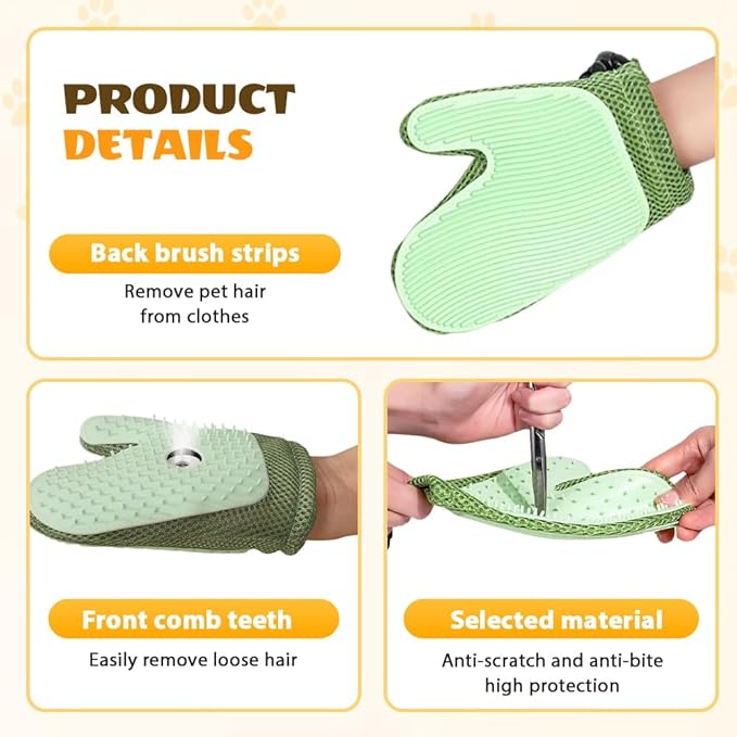 All-in-One Grooming Mist Glove for Pets, Cat Grooming Steam Gloves, Double Sided Pet Hair Remover Gloves for Clothes Furniture, Removal Glove Tool For Long Short Curly Dogs Cats Hair (Green)