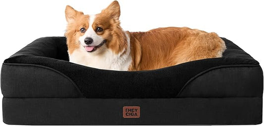 EHEYCIGA Memory Foam Dog Bed for Medium Size, Orthopedic Dog Sofa with Sides and Waterproof Liner, Washable Bolster Pet Couch with Removable Cover, 35x22x6.5 Inch, Black