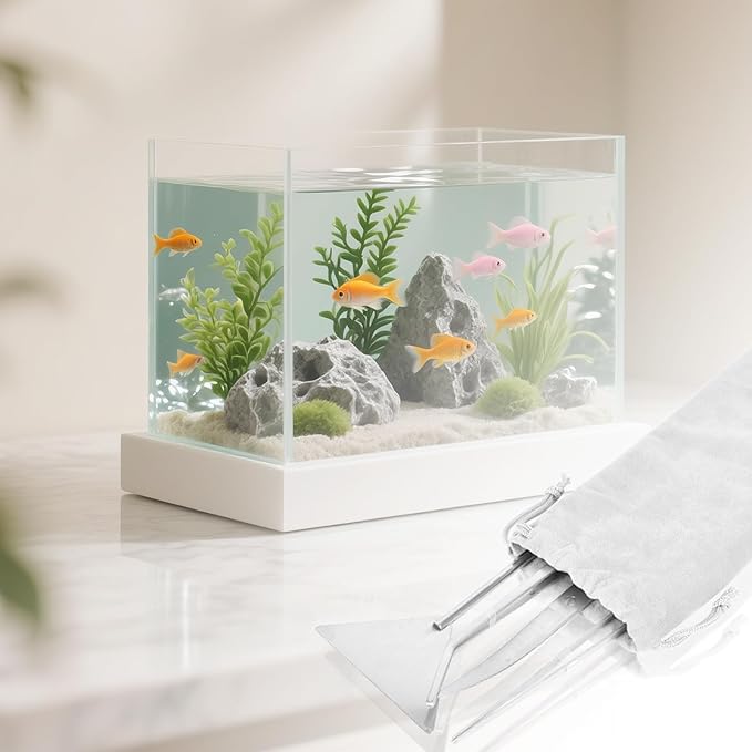 15Inch Extra Long Design Aquarium Aquascaping Tool Stainless Steel Aquascape Tools Kit 4 in 1 Anti-Rust Fish Tank Starter Kit with Long Tweezers Scissors Spatula for Aquarium Plants (Silver)