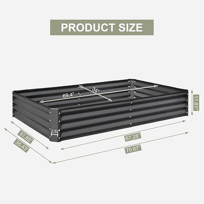 Domi Galvanized Raised Garden Bed, 6x3x1Ft Thickening Metal Planter Box for Vegetables Bottomless for Backyard Outdoor, 1" Deep w/ 128 Gallon Capacity - Dark Gray
