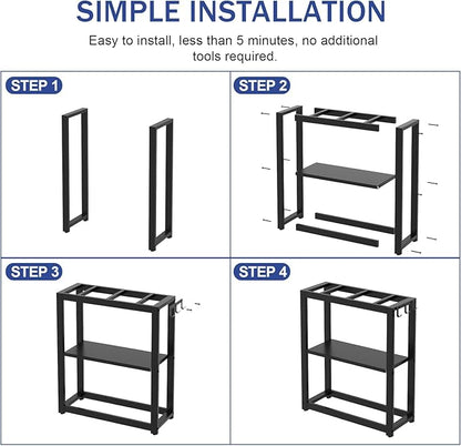 10-20 Gallon Fish Tank Stand with Storage Shelf, Aquarium Stand Measuring 24.8" W x 9.5" D x 30.1" H with Hooks,Heavy Duty Metal Turtle Reptile Tank Stand, Easy Assemble
