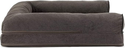Furhaven Orthopedic Dog Bed for Large/Medium Dogs w/ Removable Bolsters & Washable Cover, For Dogs Up to 55 lbs - Sherpa & Chenille Sofa - Coffee, Large