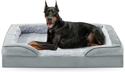 FURTIME Orthopedic Dog Bed for Extra Large Dogs - XL Plus Waterproof Dog Sofa Beds, Supportive Foam Pet Couch Bed with Removable Washable Cover, Waterproof Lining and Nonskid Bottom, Light Grey