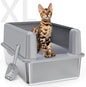 Enclosed Stainless Steel Cat Litter Box with Lid, XL Extra Large Litter Box for Big Cats, Metal Litter Pan High Sided, Never Absorbs Odors, Anti-Urine Leakage, Include Scoop (SH-Light Gray)