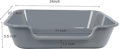 2 Pack of Extra Large Cat Litter Box (ABS Material), Low Entry Senior Litter Pen for Geriatric Kitty Big Cats, Jumbo Pet Safe Litter Boxes Tray for Indoor Pets Potty (Gray, 24" L x 20" W)