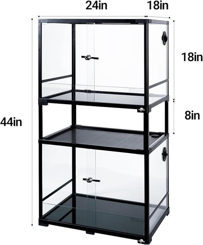 Double Stacked Reptile Tank, 24" x 18" x 44" Tall Reptiles Terrarium, Front Opening, Full Vision, Knock Down, 2 Pack 34 Gallon Glass Cage for Reptile, Bearded Dragon, Lizard, Snake, Gecko