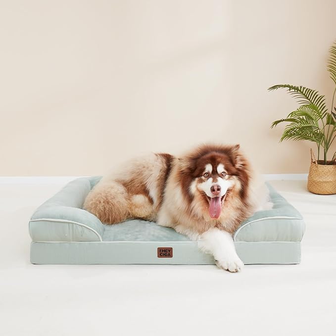 EHEYCIGA Orthopedic XL Dog Beds, Waterproof Memory Foam Dog Bed for Extra Large Dogs, Non-Slip Bottom and Egg-Crate Foam Big Pet Couch Bed with Washable Removable Cover, Sage Green