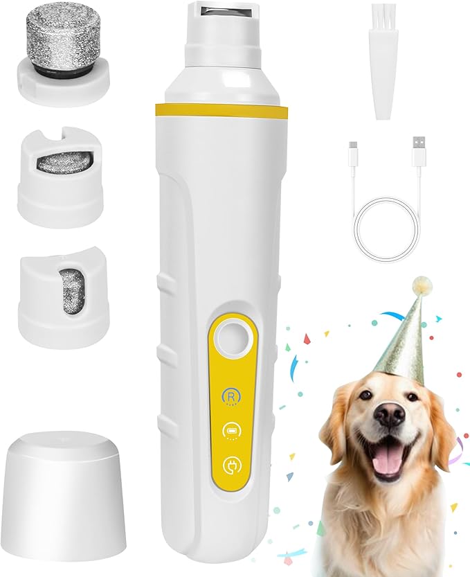 Dog Nail Grinder with Enhanced LED Light – Super Quiet, 2-Speed, USB-C Rechargeable, LED Smart Display, 3 Grinding Options, Pet Nail Trimmer for Dogs Cats and All Pet Sizes