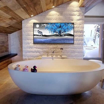 Framed Canvas Wall Art For Living Room Family Wall Decorations For Bedroom Modern Office Wall Decor Paintings Blue Tree Landscape Pictures Artwork Canvas Art Prints Home Decor Black Frame 20" X 40"