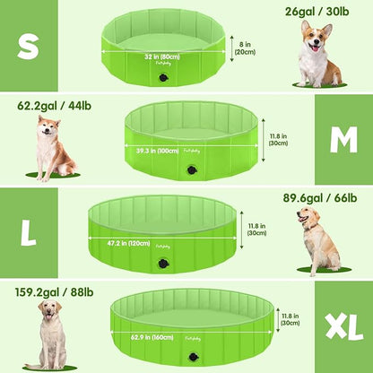 Furrybaby Dog Pool, Foldable Dog Pools for Large Dogs Portable Kiddie Pool Pet Doggie Wading Swimming PoolGreen 39''Indoor and Outdoor