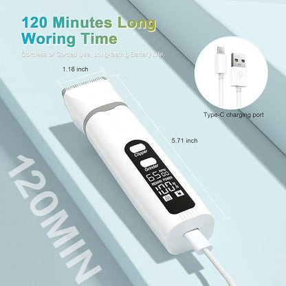 4 in 1 Dog Clippers Grooming Kit with LED Screen, Cordless Quiet Paw Trimmer & Nail Grinder, Rechargeable Waterproof Feet Ear Body Hair Shaver for Cats Dogs Pet Supplies