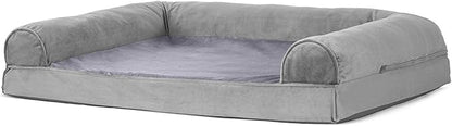 Furhaven Orthopedic Dog Bed for Large/Medium Dogs w/ Removable Bolsters & Washable Cover, For Dogs Up to 55 lbs - Faux Fur & Velvet Sofa - Smoke Gray, Large