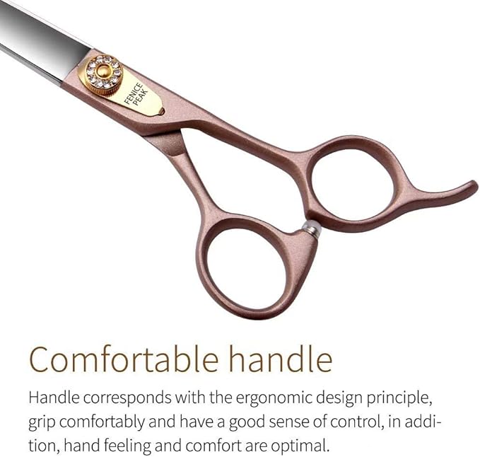 Fenice Peak 8'' Dog Straight Scissors for Grooming 440C Stainless Steel Rose Gold Professional Pet Trimming Scissors Sharp Blades Cutting for Dogs and Cats Shears