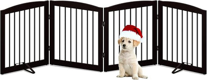 Freestanding Pet Gate for Dogs, Foldable Wooden Dog Gate for House, Indoor Dog Gate for Stair, Doorway, Gates for Dogs Indoor, 80 Inch Wide, 4 Panels 24",Brown