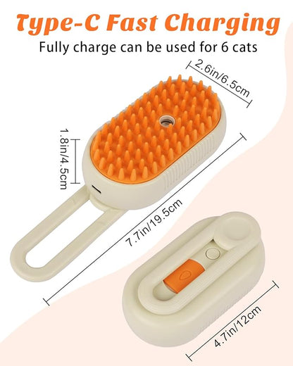 6 in 1 Cat Steam Brush for Shedding, Portable Anti-Static Grooming Comb for Cats & Dogs, Steam Misting Water Brush, Self-Cleaning Pet Hair Remover, Indoor Cat Spray Brushes for Cats & Dogs