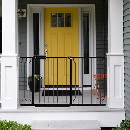Fairy Baby Walk Through Baby Gate 34-38.5 Inch Wide, Pressure Mounted Safety Gate with Door No Drill, Tension Metal Gate for Dog and Toddler, Black