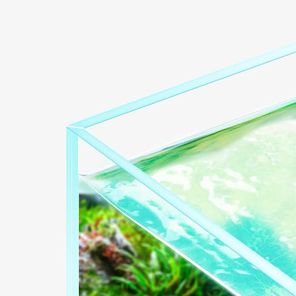 Fzone 48 Gal Rimless Low Iron Fish Tank Nova Clear Ultra-White 45° Mitered Edges Translucent Glass Anata Series Aquarium w/Black Foam Leveling Mat(S90-W45)