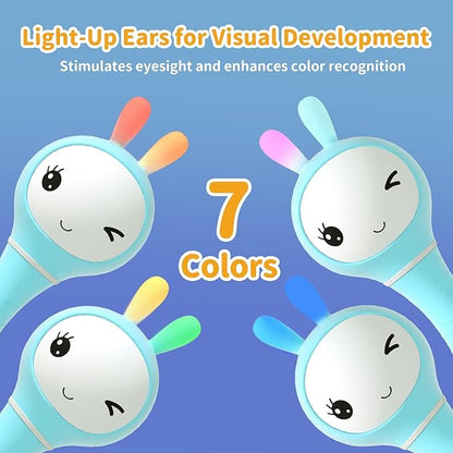 alilo Smarty Bunny Baby Rattle Musical Light Up Toys, Infants Newborns Baby Toys 0-3-6-12-18-24 Months,1 Year Old Boy Girl Gifts, 4 Music Modes and Color Recognition Function with 9 Color Card