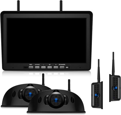 10.1" RV Backup Camera Wireless System Plug and Play, Pre-Wired for Furrion RV Trailer Camper, HD 1080P Quad Split Monitor with 2 Rear View & 2 Side View Cameras, IP69K Waterproof, BY504