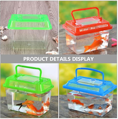 5pcs Small Fish Carrier with Breathable Lids, Portable Betta Fish Tank, Clear Breeding Boxes for Lizard, Turtle, Tarantula（Assorted Color）